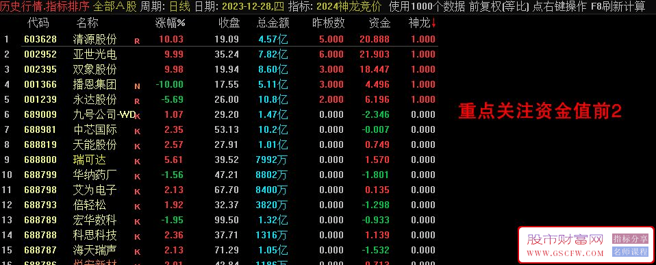 通达信【2024神龙竞价】竞价排序指标，信号全天不变！源码附图,[通达信]_展示图_03 ... ... ... ...