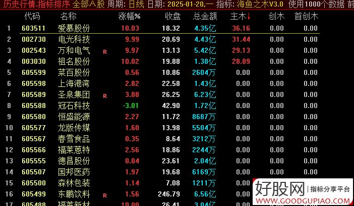 通达信【海鱼之木V3.0】做主板强票,以打板为主,竞价排序指标_展示图_01