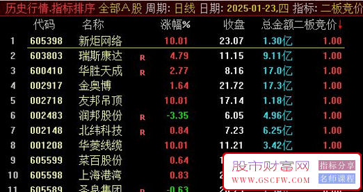 通达信【2025二板竞价】集合竞价排序指标,副图排序/选股_展示图_04