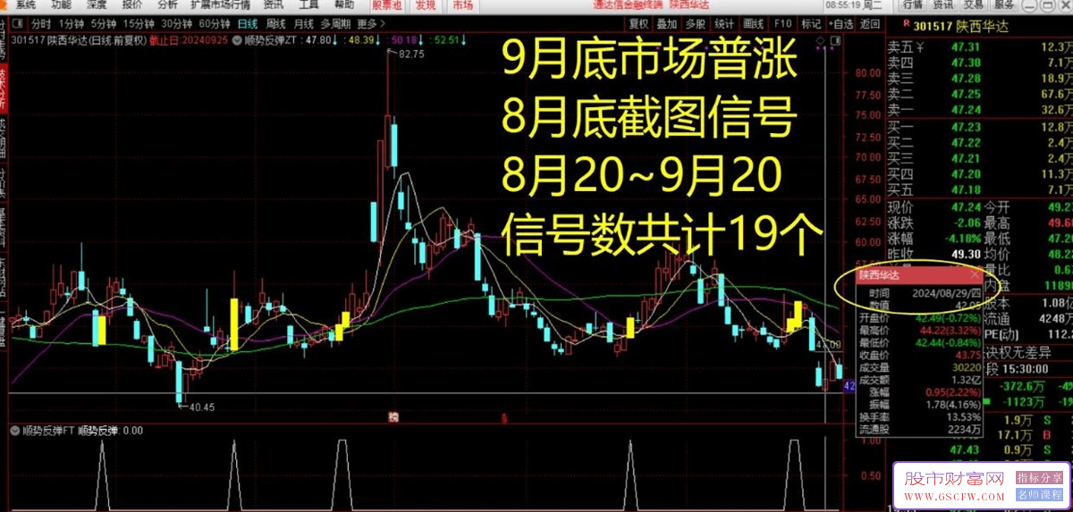 通达信【顺势反弹】主副图+选股,触发信号分时企稳均价线可低吸,信号极少_展示图_03