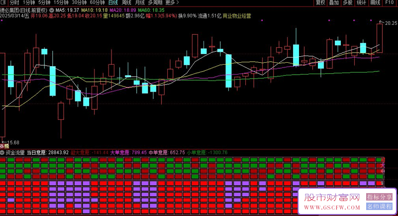 通达信〖资金流量〗副图指标,超大中单意愿,结合均线共振,跳出三界老师资金看盘指标_展示图_03