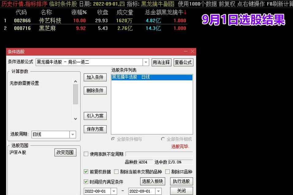 通达信竞价乾坤大挪移——黑龙竞价一进二排序预警指标_展示图_02