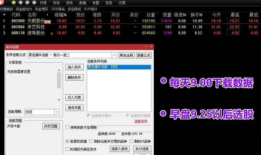 通达信竞价乾坤大挪移——黑龙竞价一进二排序预警指标_展示图_04