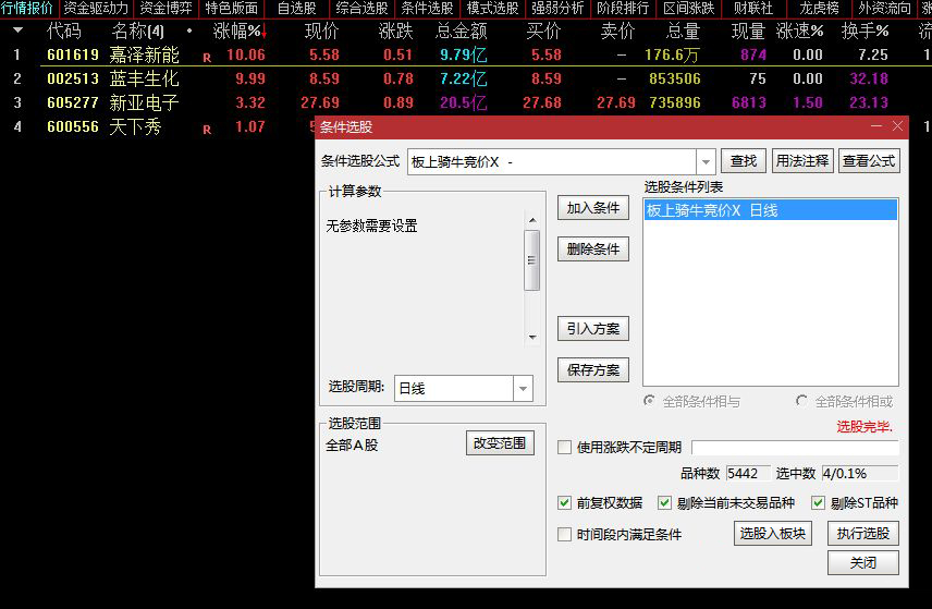 通达信【板上骑牛】竞价预警选股,聚焦涨停板强势票筛选策略_展示图_01