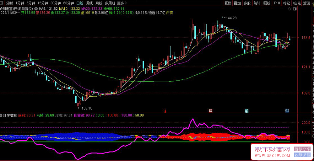 通达信〖红庄猎筹〗副图指标,分析市场参与者的盈亏状况和资金活跃度_展示图_01