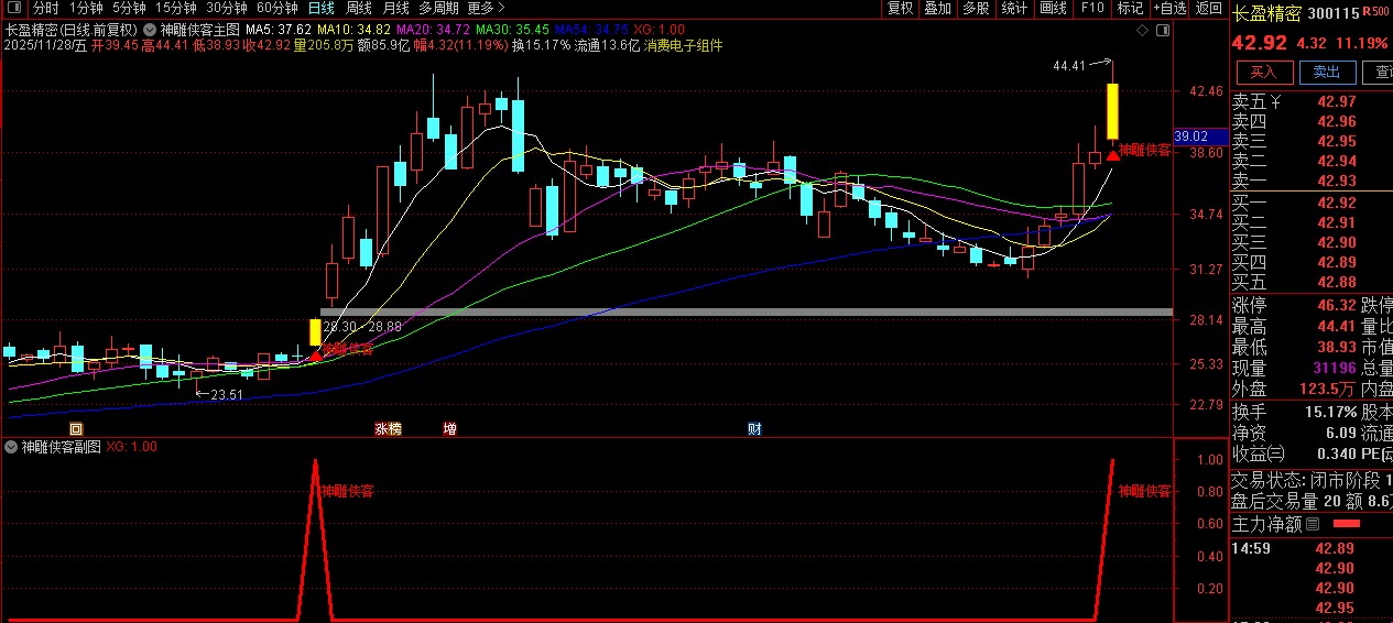 通达信【神雕侠客】多重技术捕捉买入机会与机构大单同期介入,主副图+选股_展示图_08 ... ...