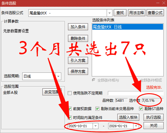 通达信【尾盘蛰伏】主副图选股_展示图_07
